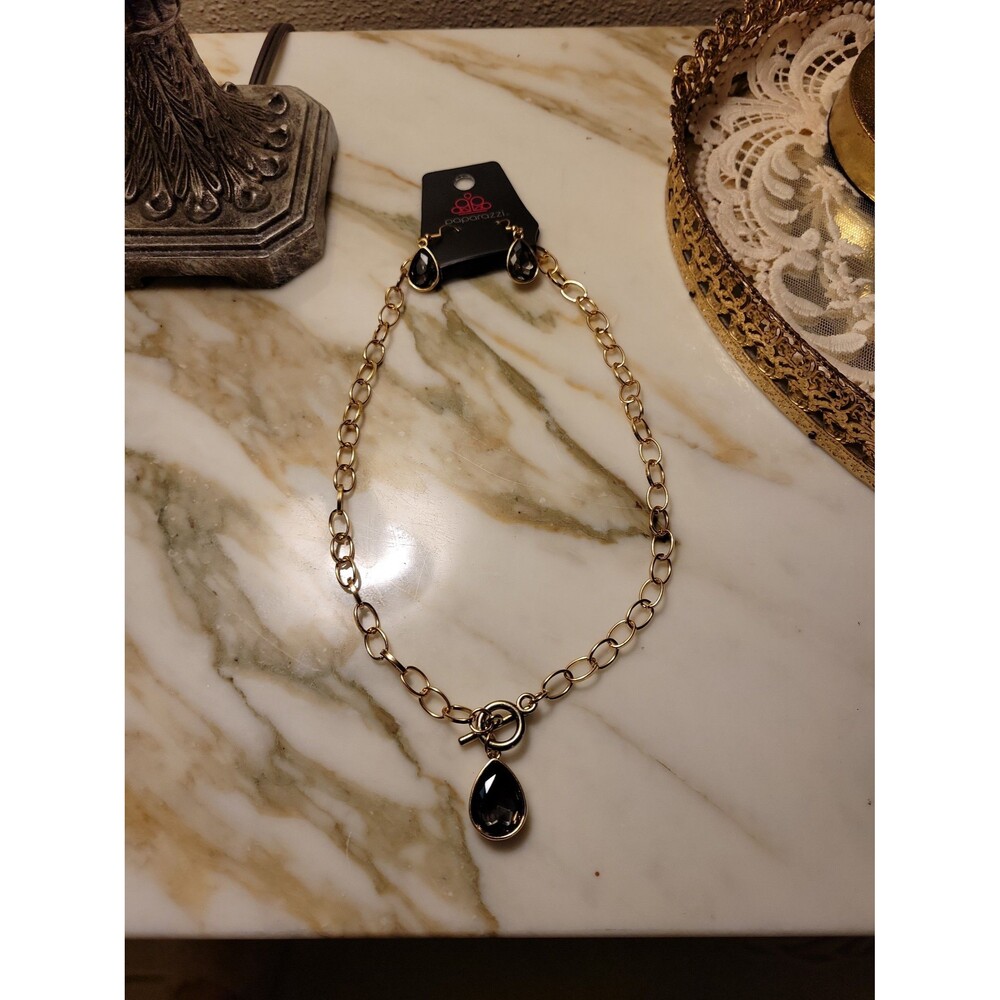 Paparazzi grey stone Necklace with earrings set - Picture 4 of 11